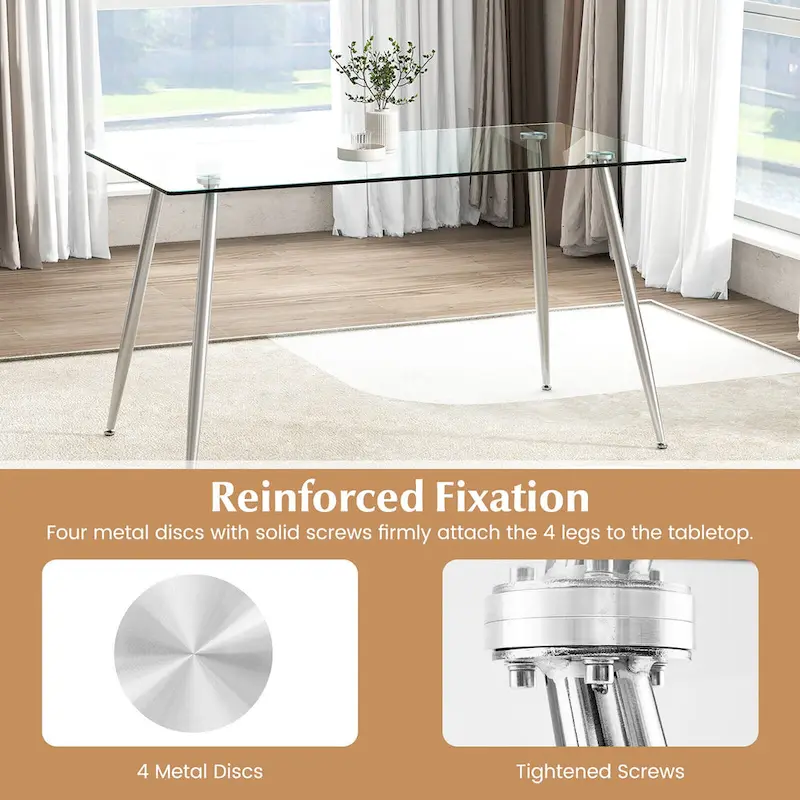 Gymax Modern Glass Dining Table Rectangular Dining Room Table W/Metal