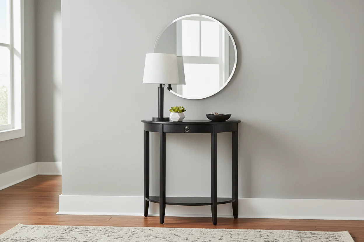 Wooden Half Moon Shaped Console Table with One Storage Drawer - 28 H x 13 W x 26 L Inches