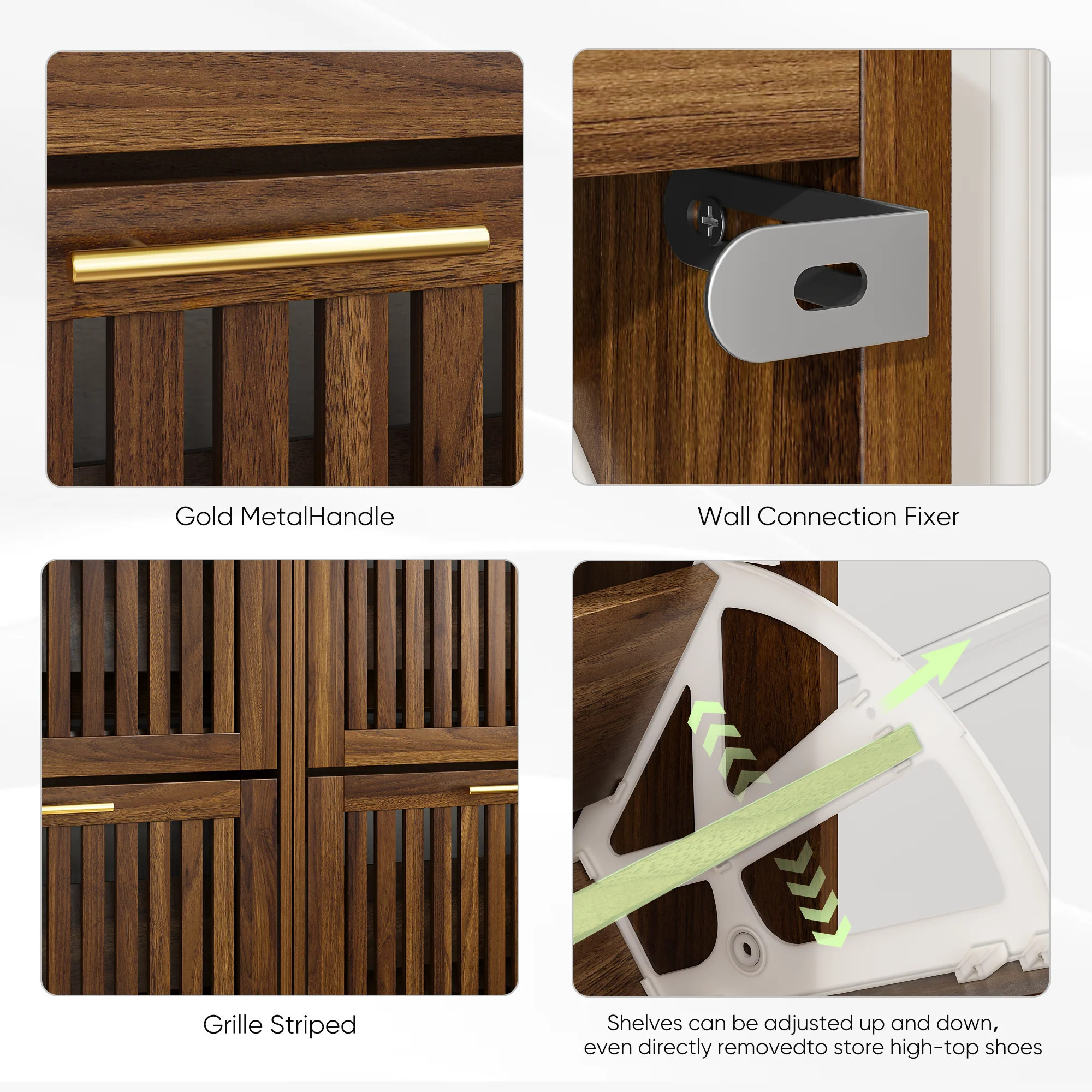 Medieval Modern Walnut Shoe Rack Entryway Cabinet