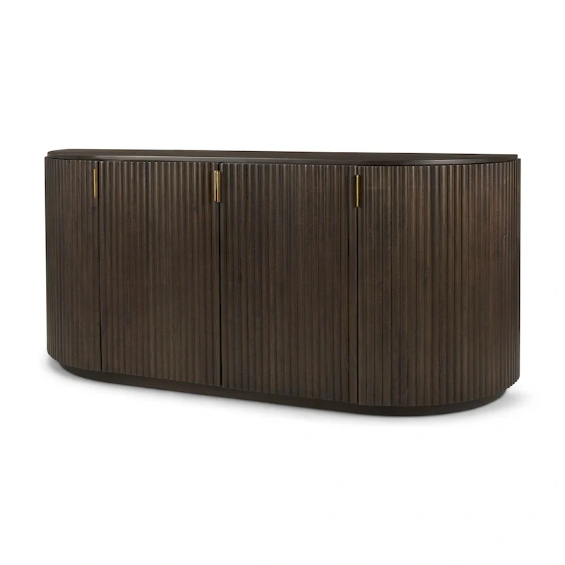 Dark Brown Solid Wood Fluted Sideboard - 72.0L x 18.5W x 32.0H