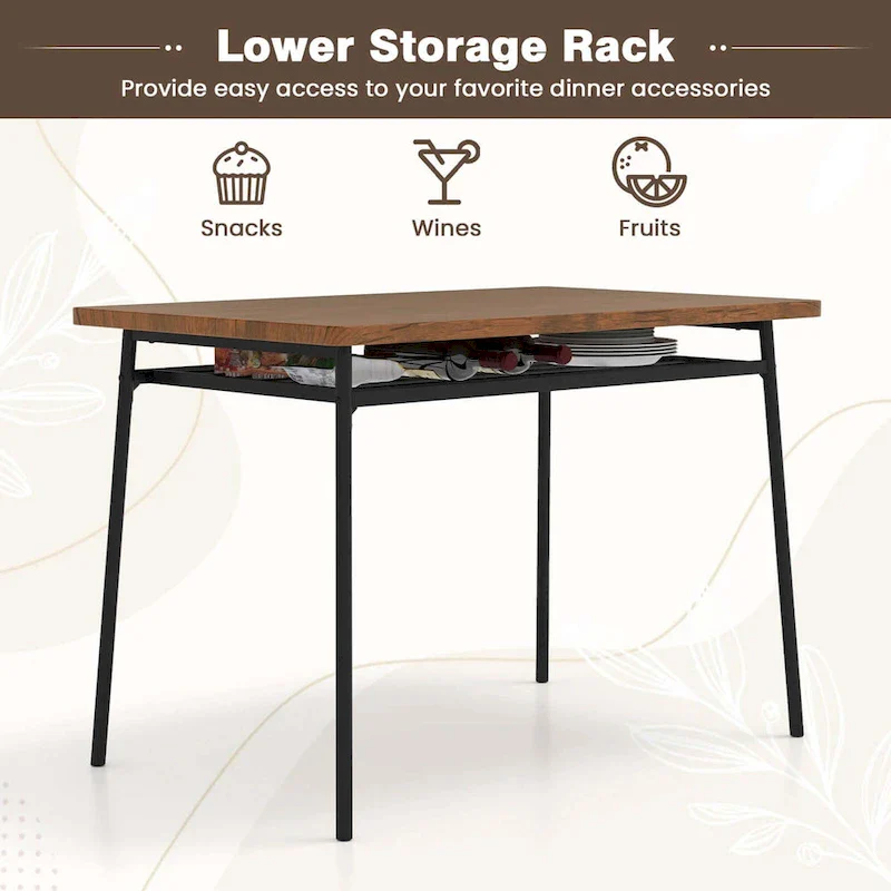 Costway 5 PCS Wood Square Kitchen Table & Chair Set with Metal Frame