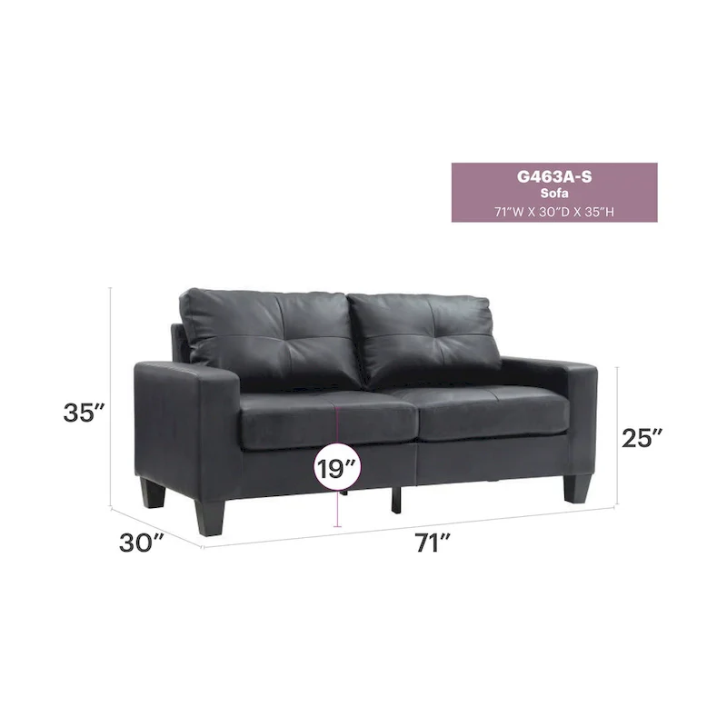 Newbury 71 in. W Flared Arm Faux Leather Straight Sofa - 32L x 71W x 36H