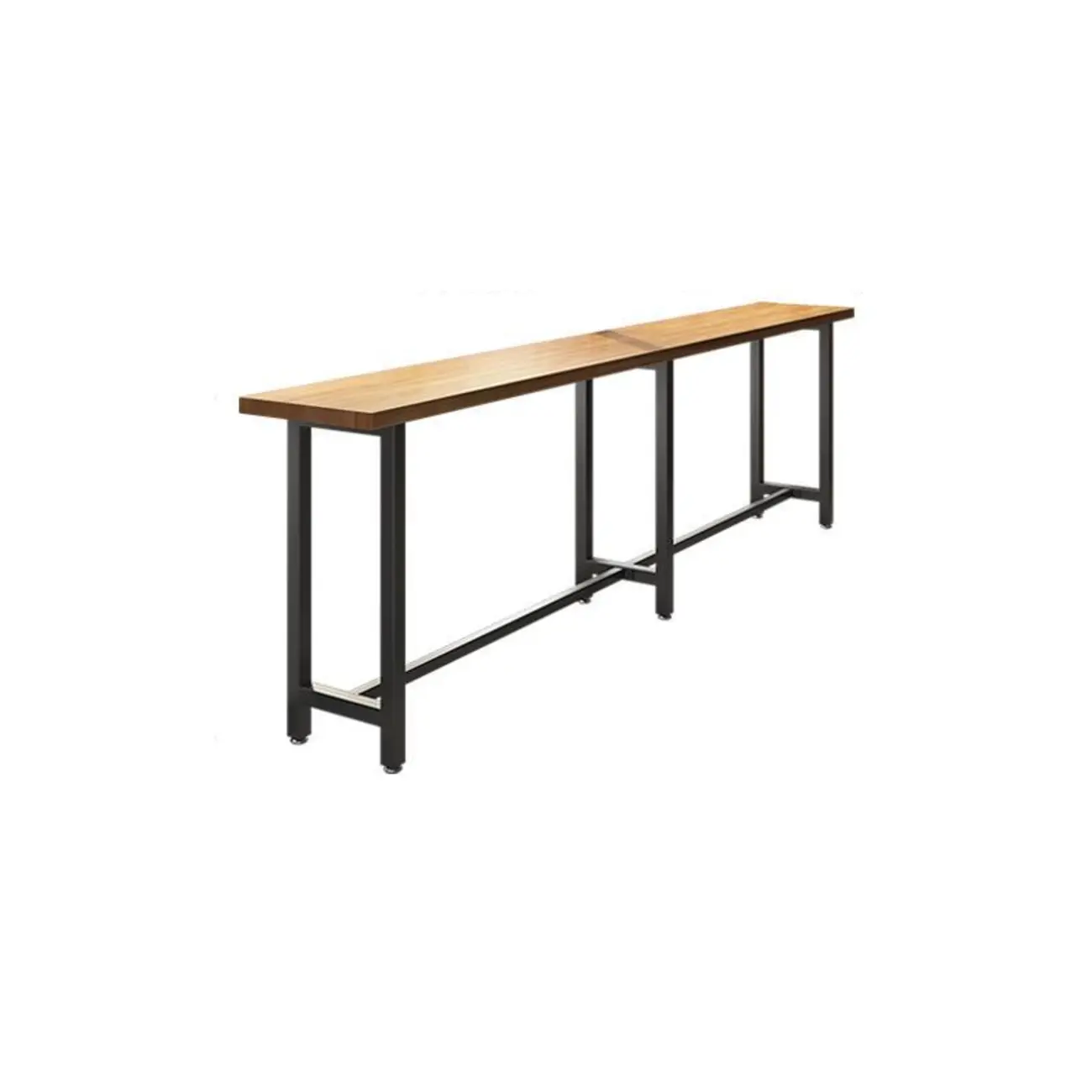 Natural Finish Rectangular Wood Metal Long Trestle Bar Table