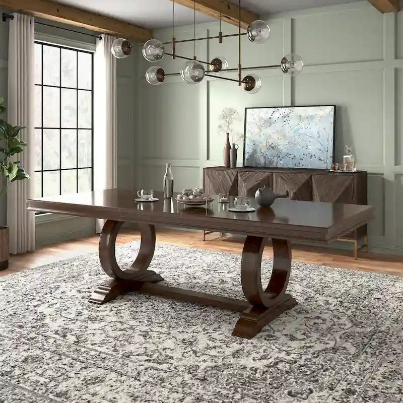 Tallinn Wood Extendable Trestle Base Dining Table - Cherry Brown