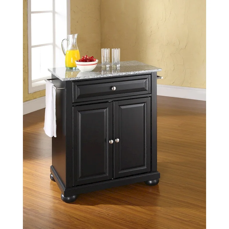Crosley Alexandria Solid Granite Top Portable Kitchen Island in Black Finish - 18d x 31w x 33.5h