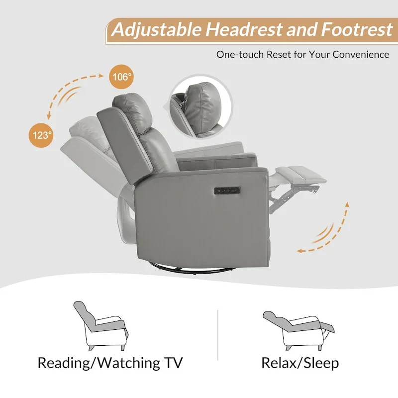 Jaime Modern Genuine Leather Power Rocking Swivel Recliner with Adjustable Headrest and Footrest Set of 2 by HULALA HOME