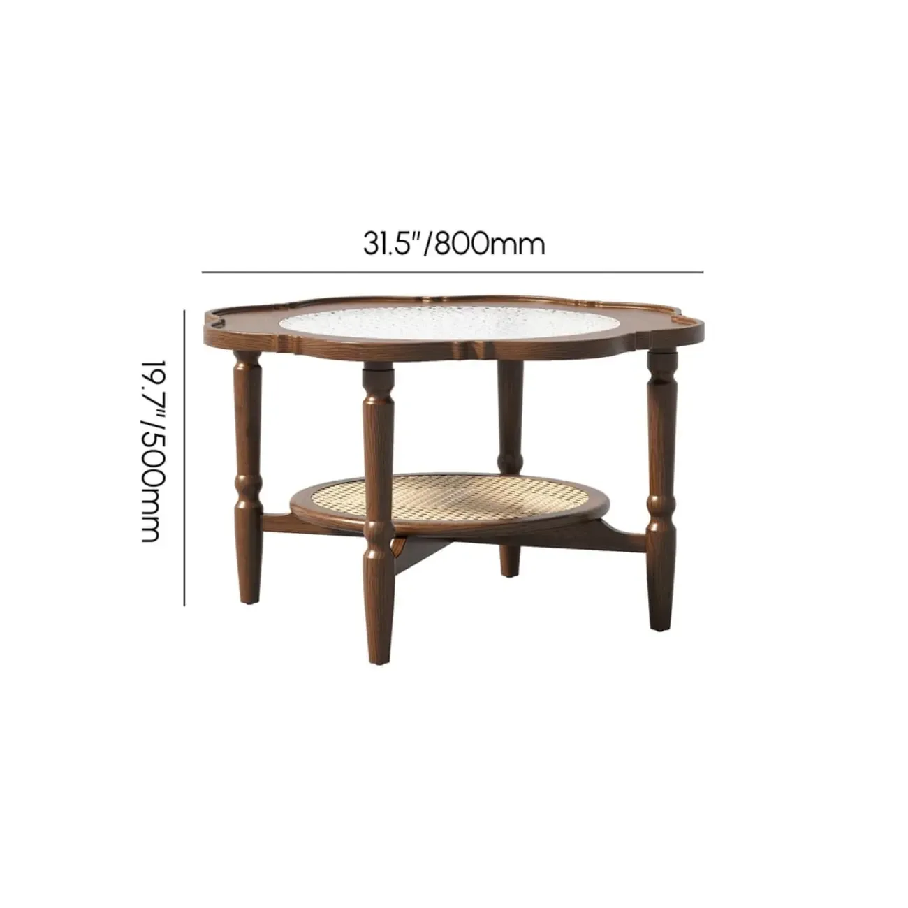 Classic 2-Layer Walnut Finish Wood Coffee Table in Glass Top