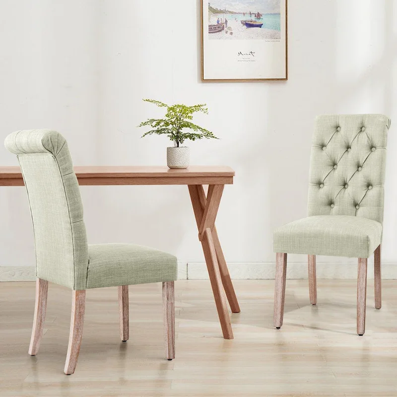 Linen Parsons Modern Button Dining Chair (Set of 2)
