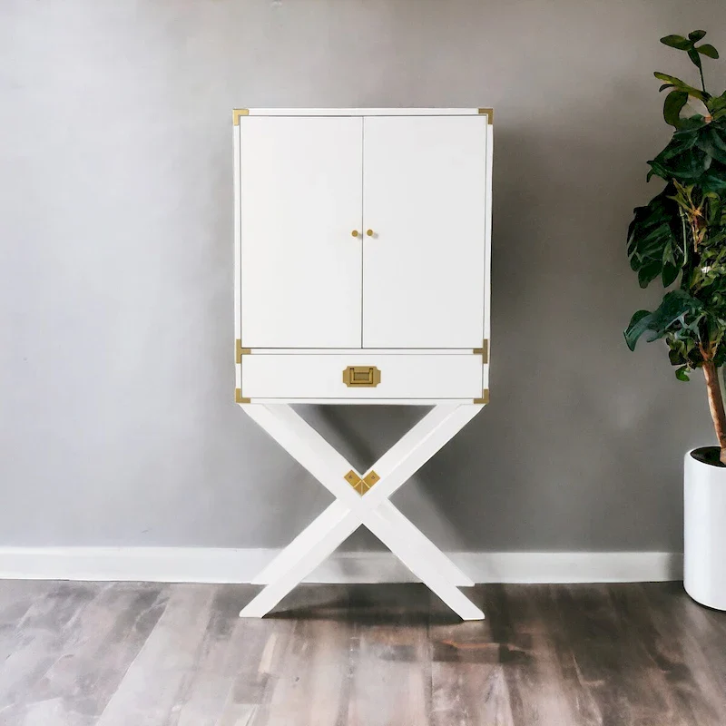 30 White Corner Display Stand With One Shelf And One Drawer