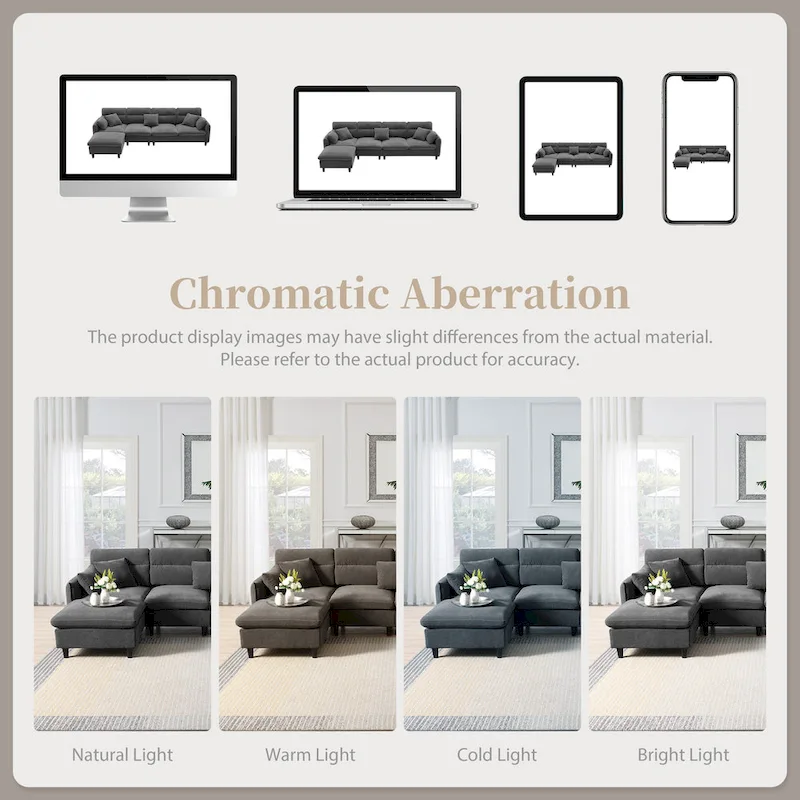 110  Modern L-Shaped Convertible 5-Seat Sectional Sofa with Removable Ottoman and 5 Cushions, Plush Chenille Fabric