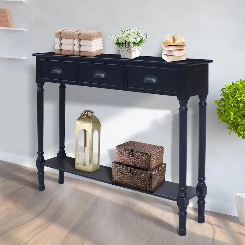 Wood 3-drawer Console Hallway Table