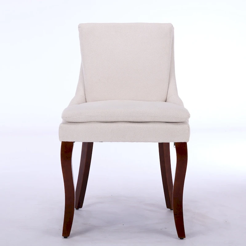 Double-layer Cushioned Dining Chairs Set of 2 Chenille Mid-Back Chair with Nailhead Trim Side Chair with Bent Wood Legs