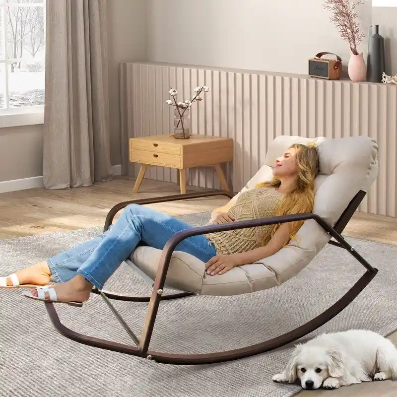 FINCATI Indoor Royal Oversized Rocking Lounge Chair, 450 lbs Extra Large Outdoor Recliner with Comfy Water-resistant Cushions