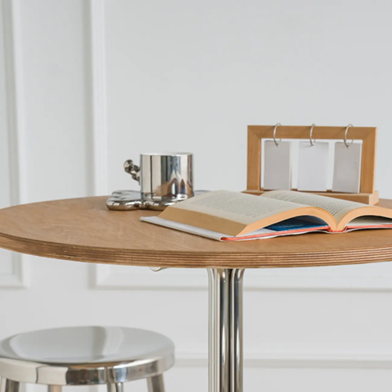 Modern Natural Wood Silver Metal Cross Legs Bar Tables