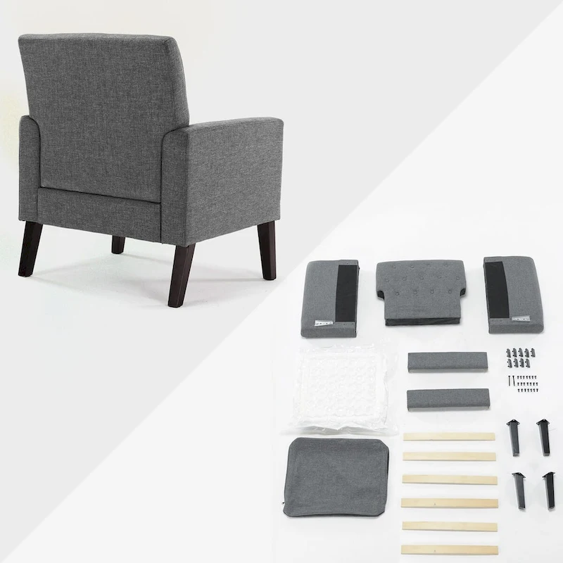 LUE BONA Linen Accent Chair Comfy Living Room Chair with Arms Upholstered Button Tufted Armchair Modern Arm Chairs Set Of 2