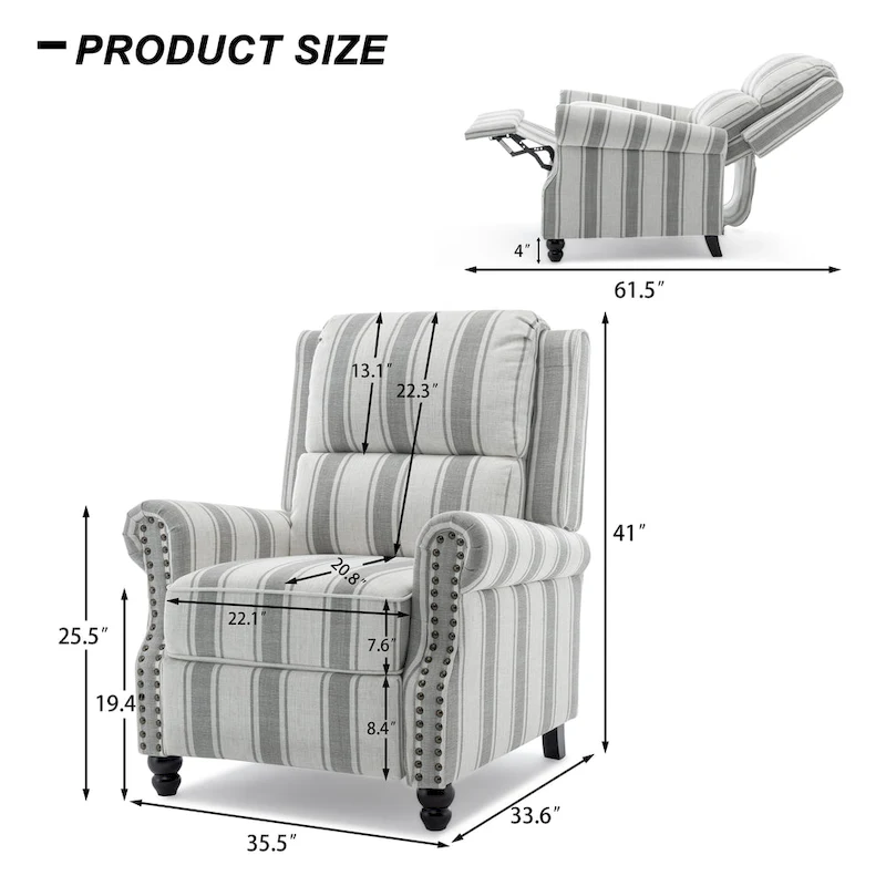 Nail-head Padded Seat Pushback Recliner Chair