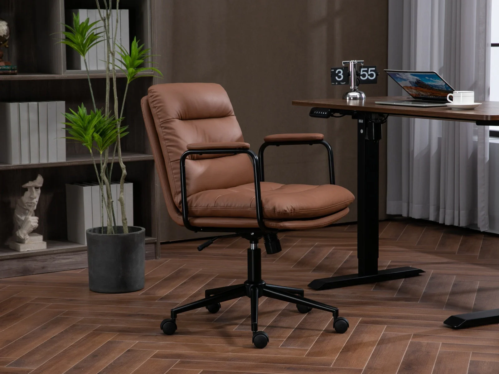 Walker Edison | Brown Ergonomic Faux Leather Desk Rolling Swivel Chair