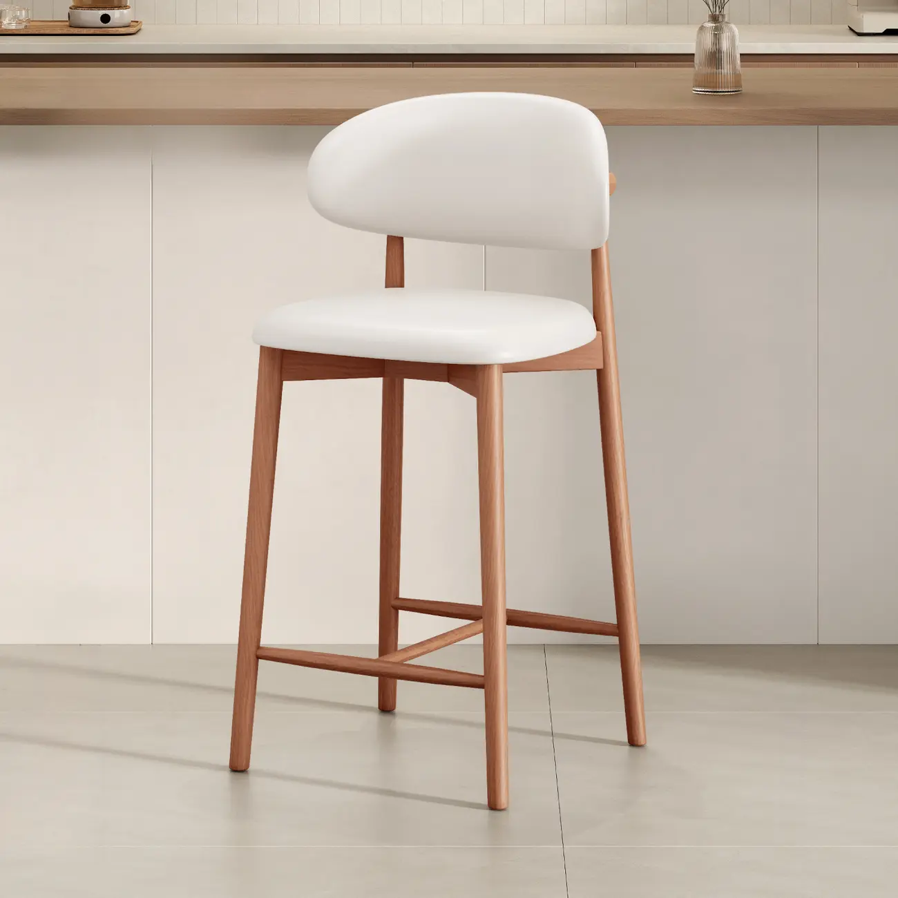 Mid Century Modern Upholstered Bar Stool with Back