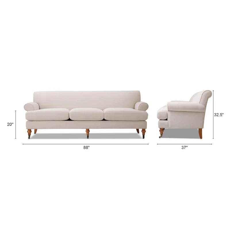 88 Inch Living Room Sofa  Three Cushion Couch with Rolled Arms and Tight Back  Minimal Assembly Required