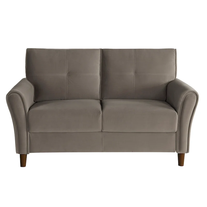 Brown Velvet Upholstery 1Pc Comfort Loveseat Plush Seatbacks Tufted Detail Solid Wood Frame Modern Living Room Furniture