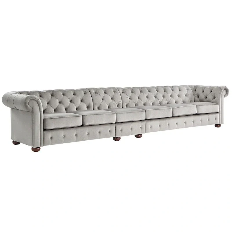 Knightsbridge Light-grey Extra Long Chesterfield Sofa by iNSPIRE Q Artisan