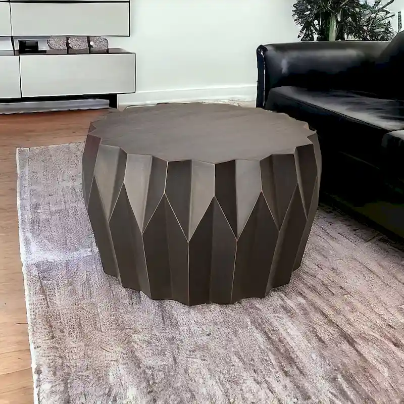 HomeRoots 29 Black Solid Wood Round Distressed Coffee Table