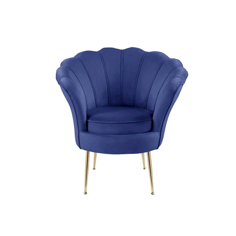 Velvet Scalloped Back Barrel Accent Chair with Metal Legs
