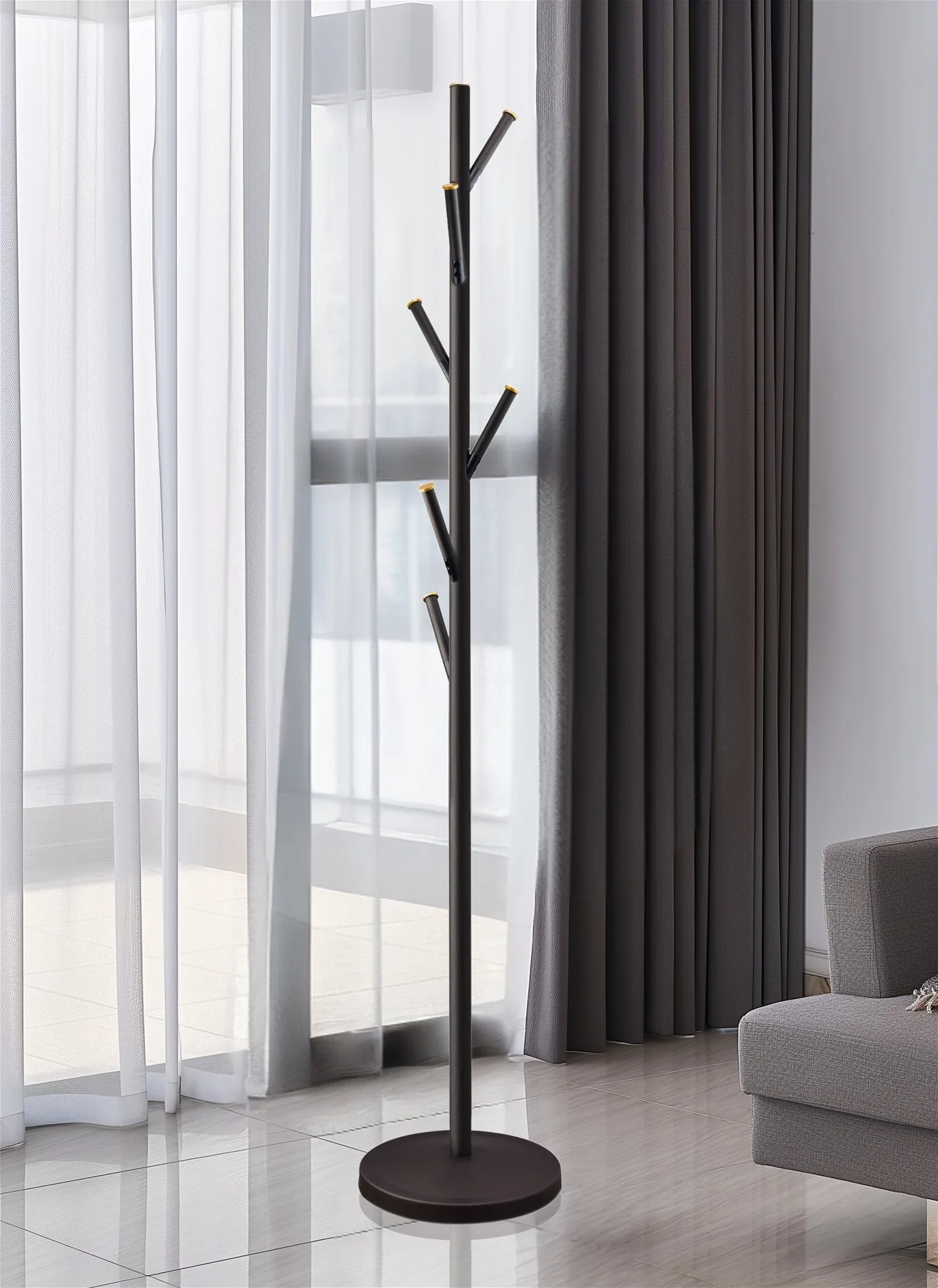 Addison 68 Modern 6 Hook Free Standing Metal Coat Rack, Oil-Rubbed Bronze