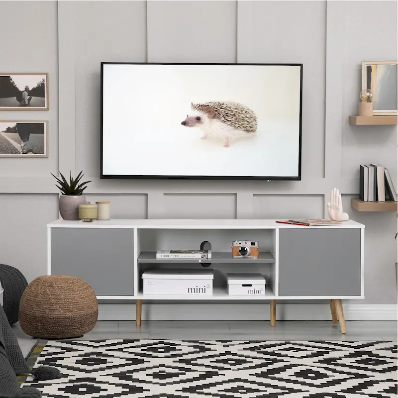 AVAWING Mid-Century Modern TV Stand for 60  TV with Storage and Open Shelf