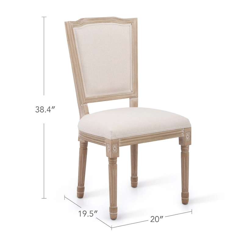 Set of 2 French Side Chairs with Carved Wood Legs & Linen Upholstery