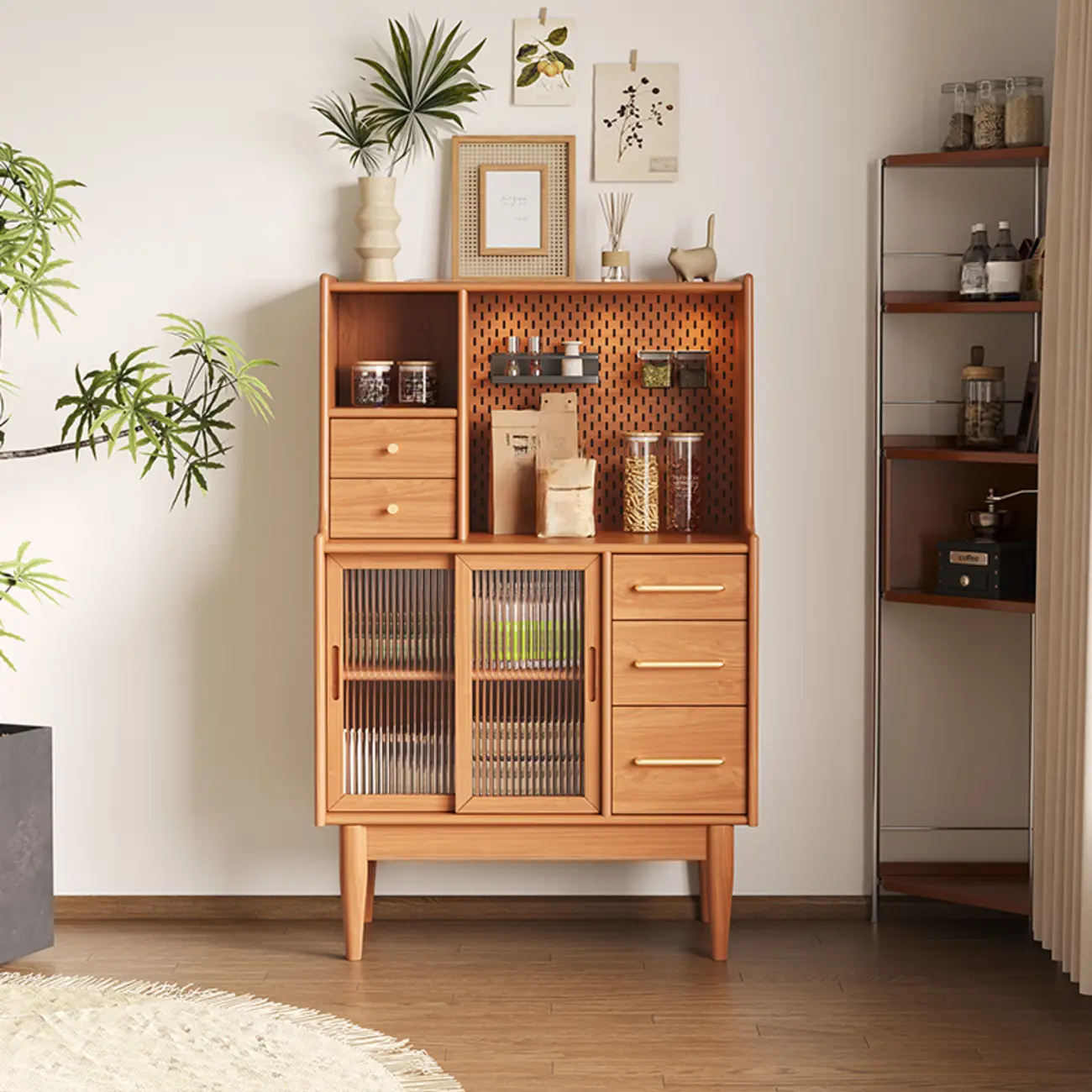 Nordic Adjustable Shelf 5 Drawers Wooden Sideboard Cabinet