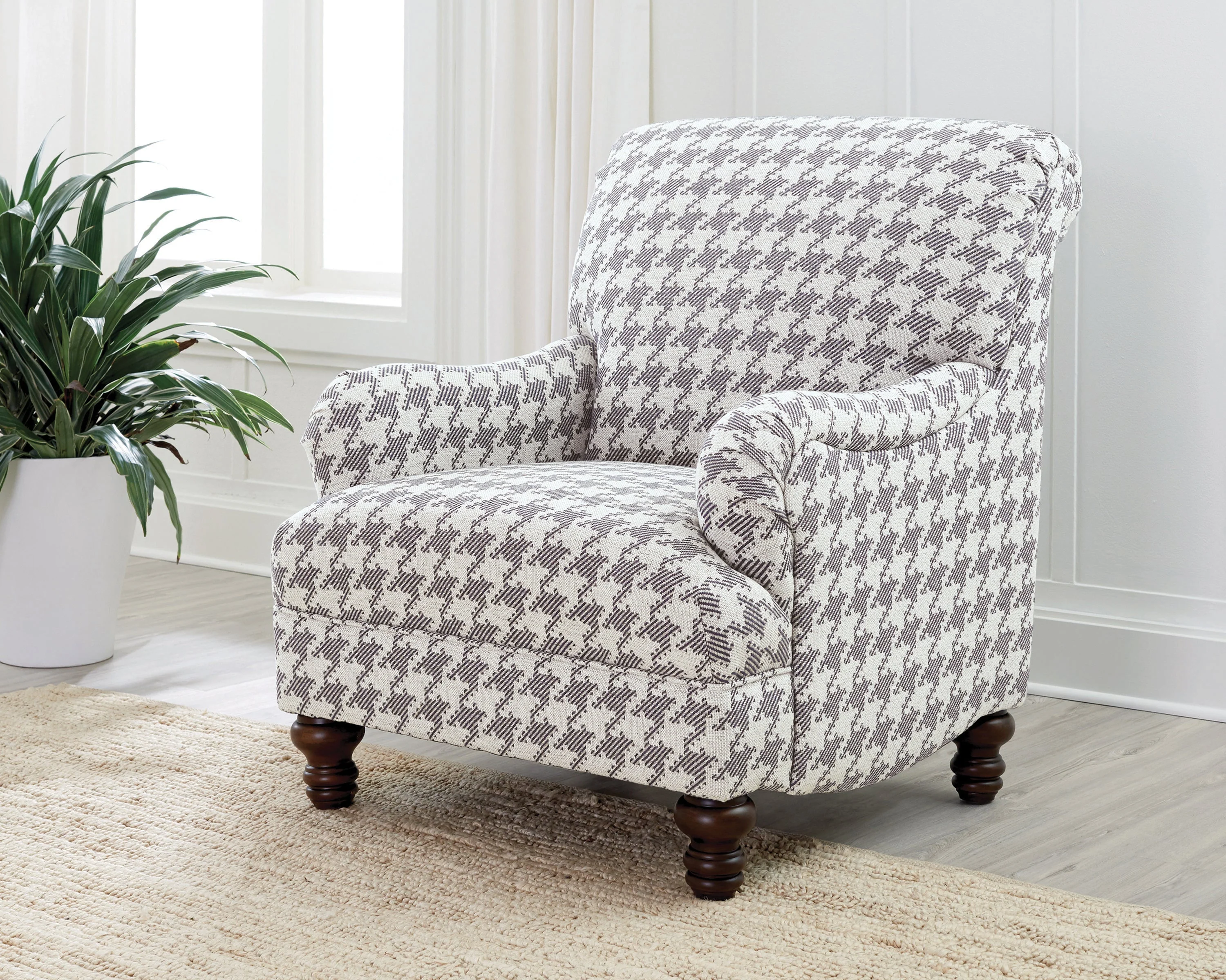 Houndstooth Patterned Accent Chair in Grey or Blue