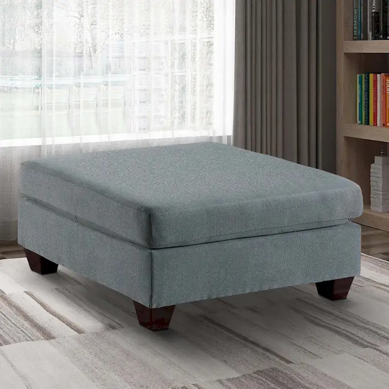 32 Inch Modern Square Ottoman with Plush Foam Seating, Gray Linen Fabric