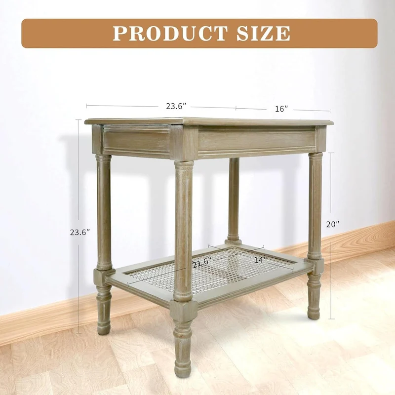 Copper Grove Reine Cream Side Table with Rattan Shelf