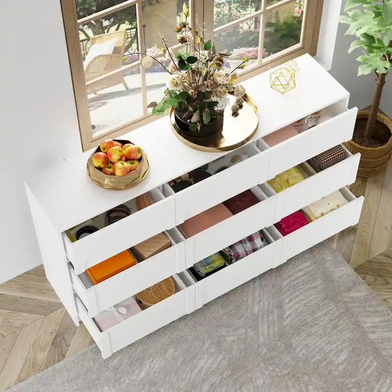 White 9-Drawer Dresser with Modern Design and Safety Features