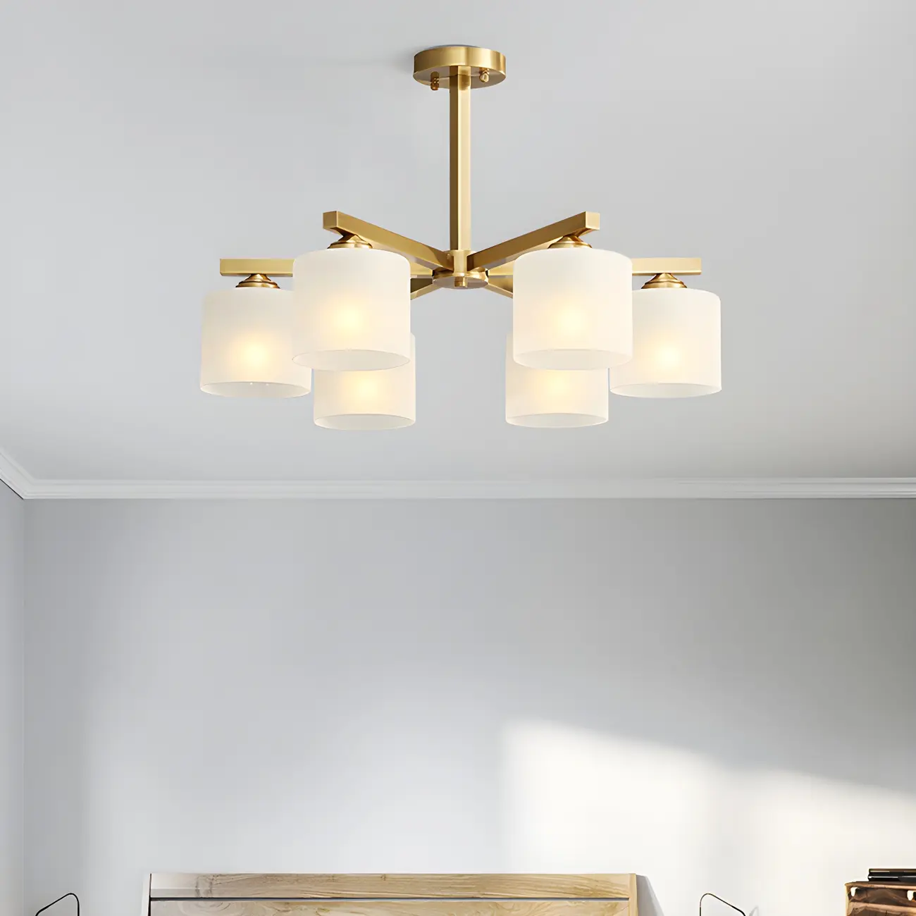 Modern Metal Cylinder Frosted Glass Semi Flush Ceiling Light