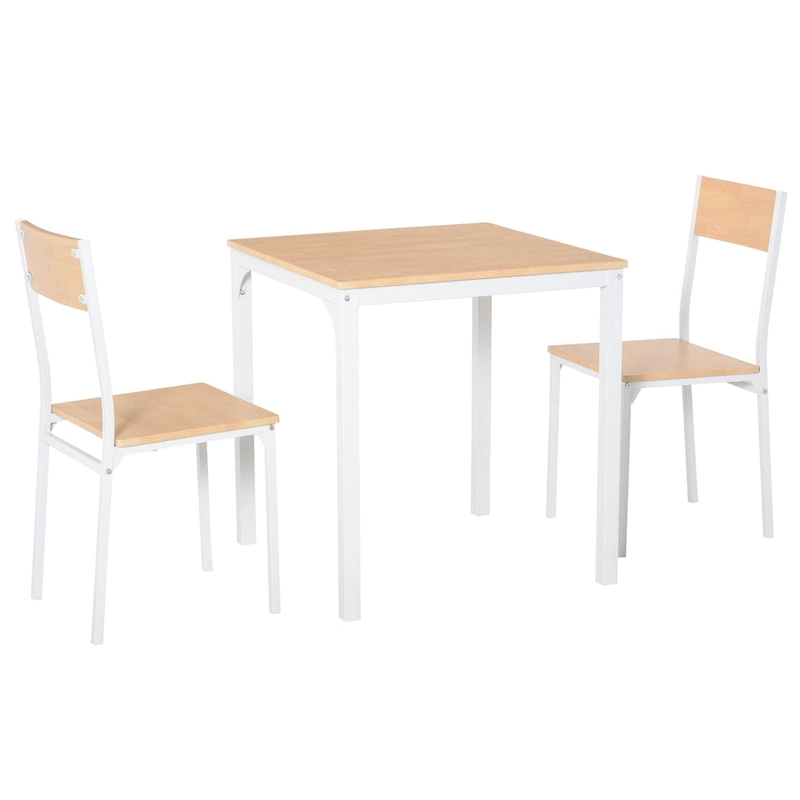 HOMCOM 3-Piece Wooden Square Dining Table Set with 1 Table and 2 Chairs and Sturdy Metal Frame, White