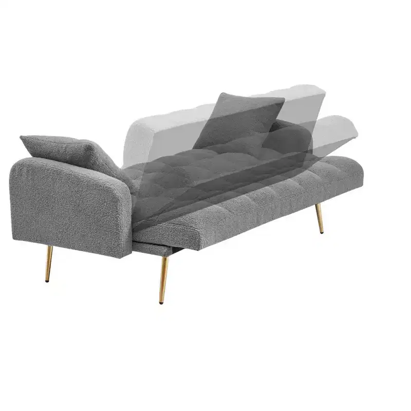 GDFStudio Smin Modern 69 Wooden Teddy Upholstered Sofa Bed with Adjustable Backrest