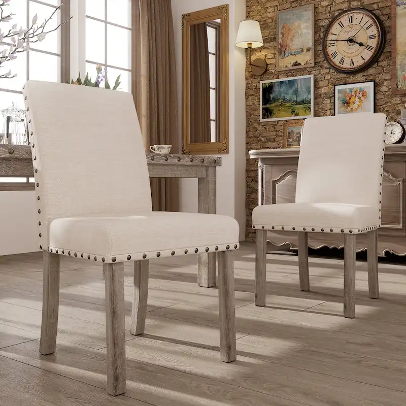 Contemporary Luxury Linen Dinning Chair Set of 2 Side Chairs