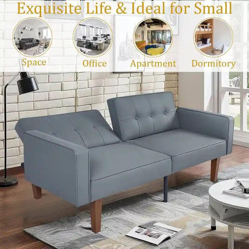 68 in. Soft Convertible Sofa Bed with Adjustable Backrest and Solid Wood Legs