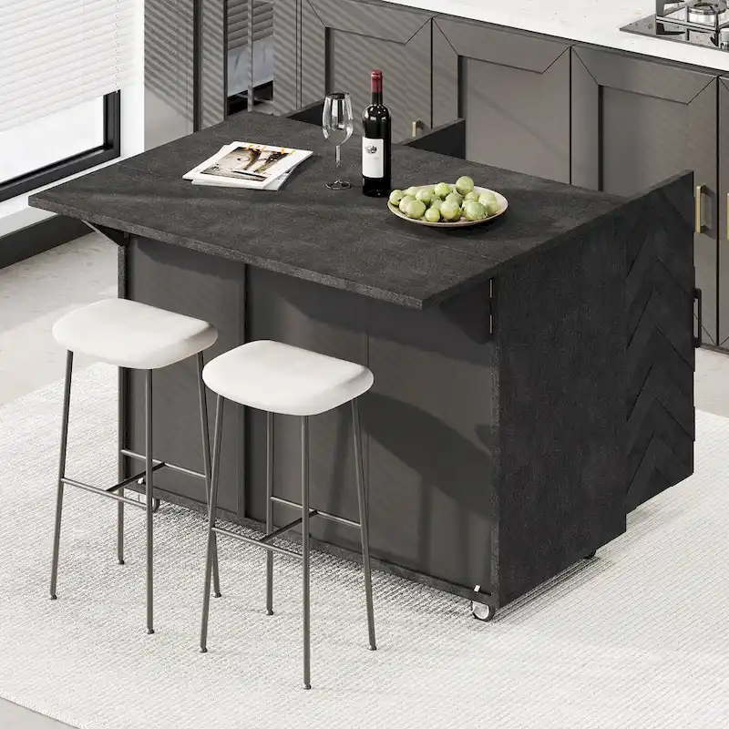 51.2W Ash Veneer Solid Wood Handwoven Kitchen Island With Drop Leaf(no include stool)