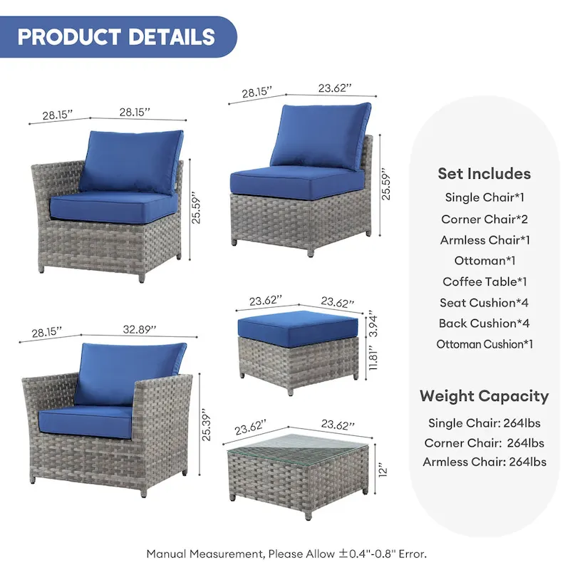 XIZZI 6-piece Patio Wicker Furniture Set with Coffee Table