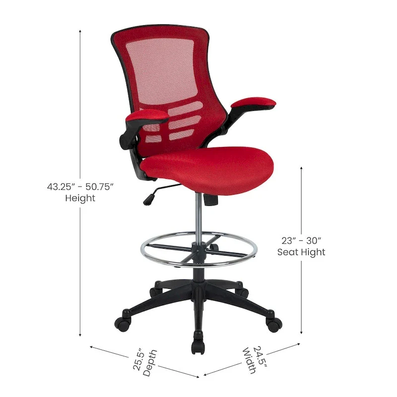 Mid-Back Ergonomic Drafting Chair with Adjustable Foot Ring and Flip-Up Arms