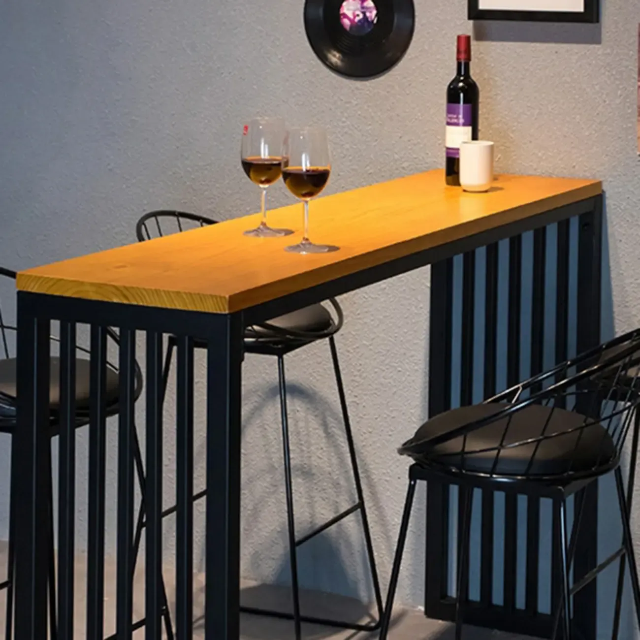 Industrial Brown Wooden Metal Leg Rectangular Bar Tables