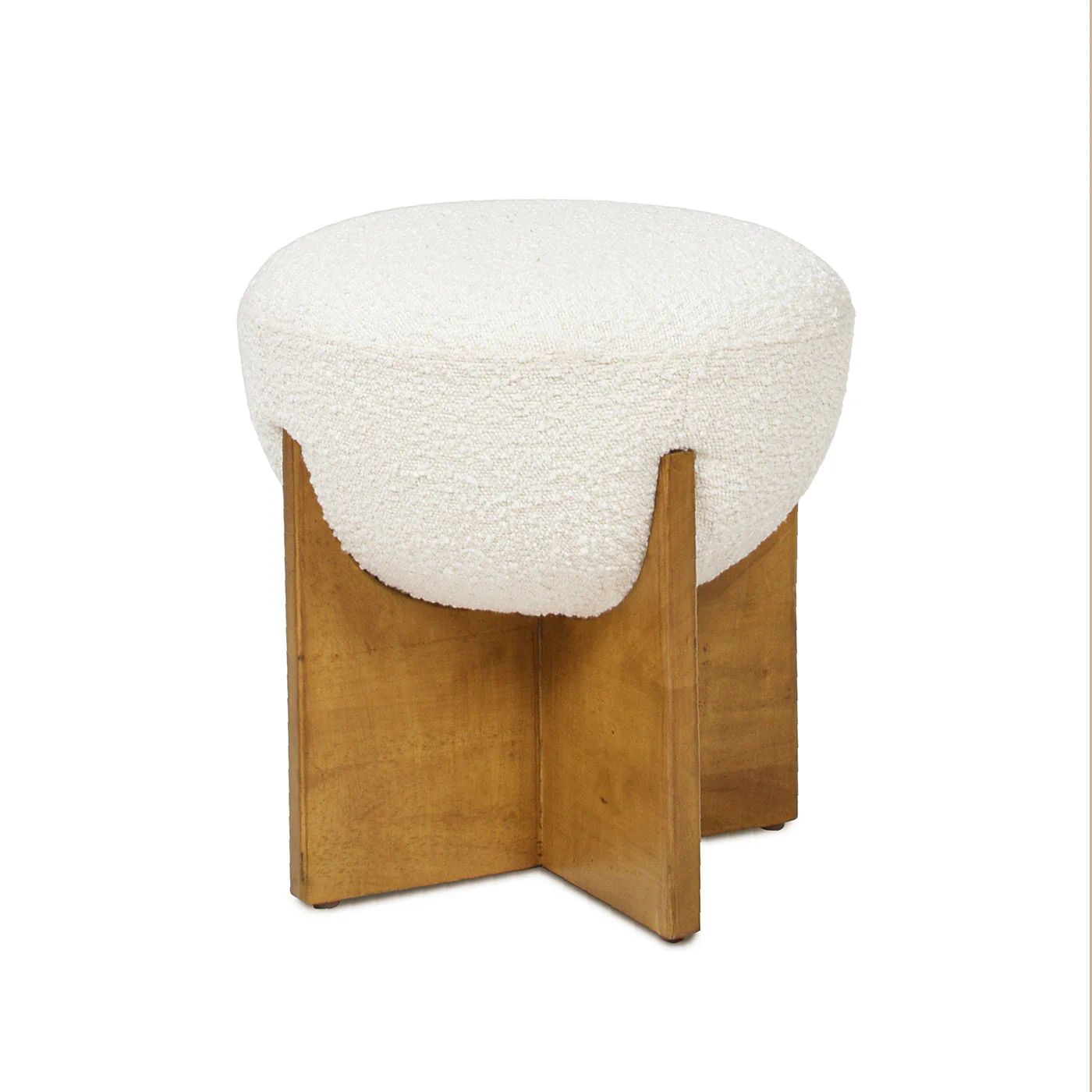 Walker Edison | Bali 18.5' Round Upholstered Ottoman with Natural Wood Base