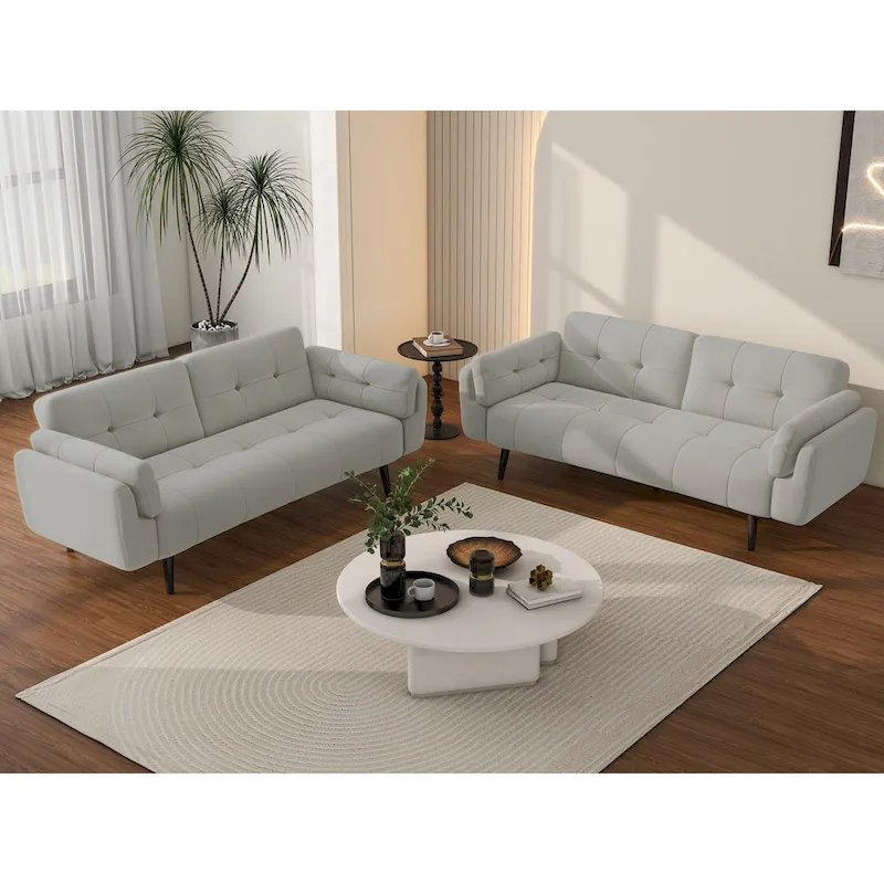 2Set Futon Convertible Sofa Bed Adjustable Reclining Sleeper
