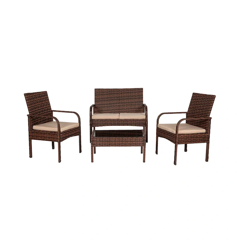Sonoma 4 Piece Wicker all-weather Conversation Set with Cushions & Coffee Table