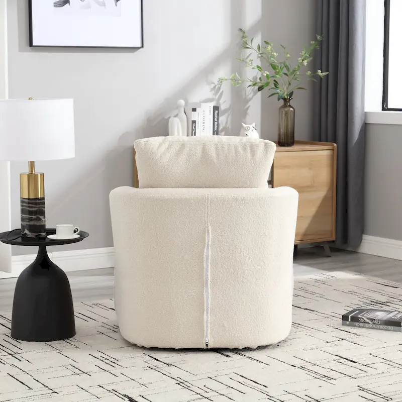 White Teddy 32.68 Upholstered 360 Swivel Barrel Chair with Metal Base