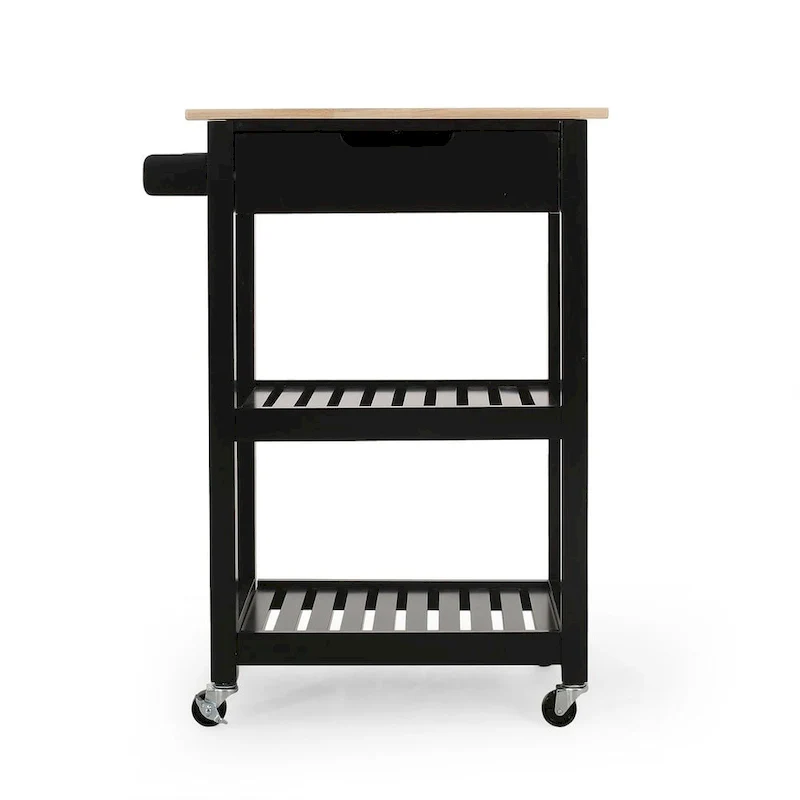 Compact Wooden Kitchen Cart with Wheels Shelves and Drawer