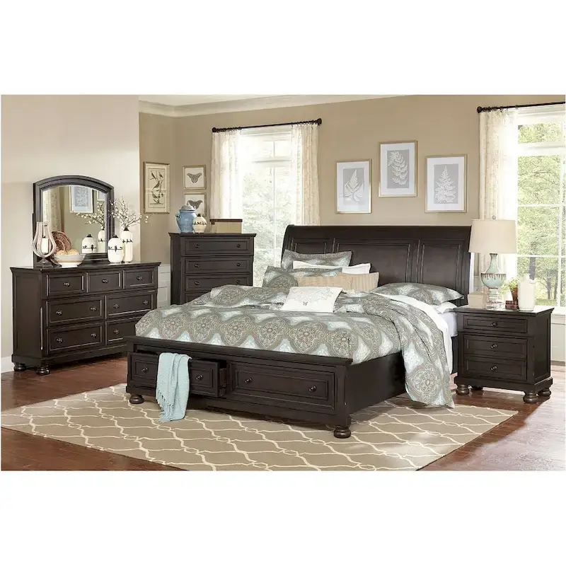 Brandie 6 Piece Grayish Brown Modern Storage Sleigh Platform Bedroom Set